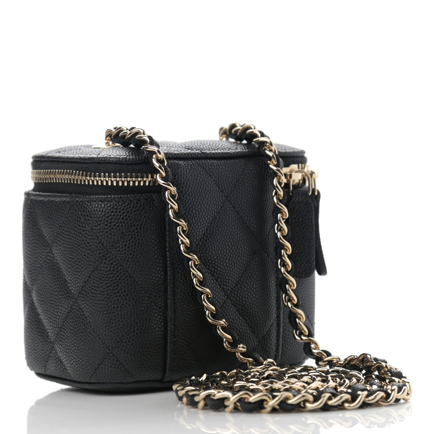 Caviar Quilted Mini Vanity Case With Chain Black