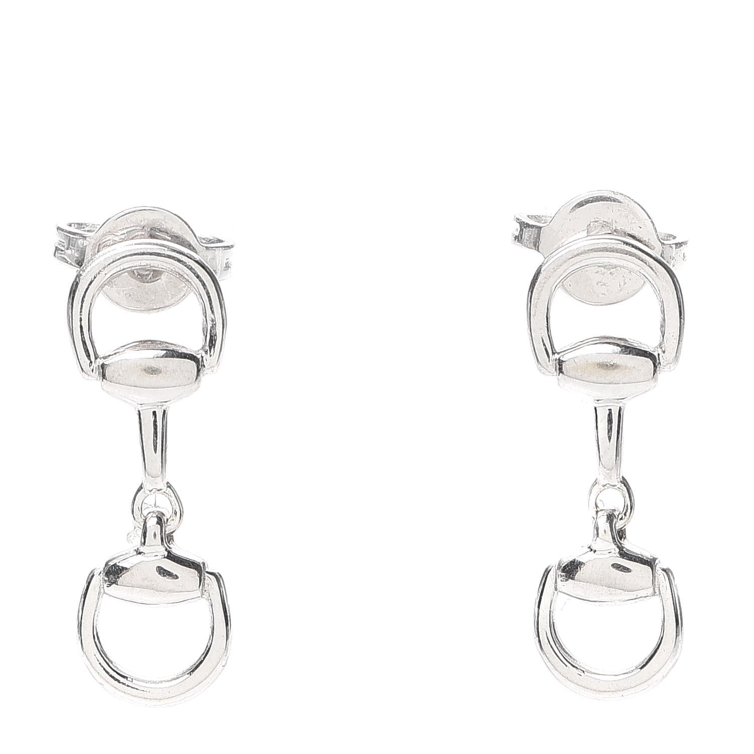 Gucci 18K White Gold Horsebit Drop Earrings 1 of 5