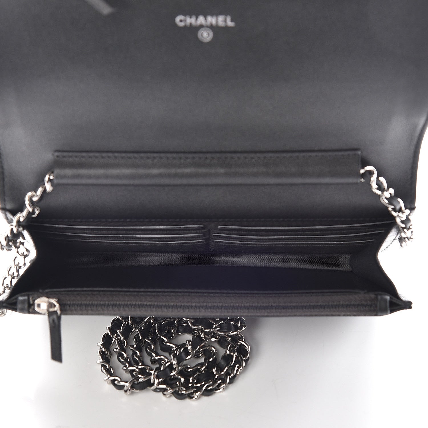 Chanel Goatskin Camellia Embossed Wallet On Chain WOC Grey 5 of 11