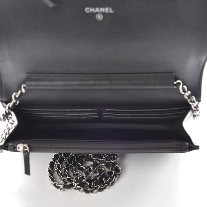Chanel Goatskin Camellia Embossed Wallet On Chain WOC Grey 5 of 11