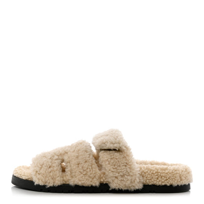 Hermes Woolskin Womens Chypre Sandals 38 Ecru 1 of 9