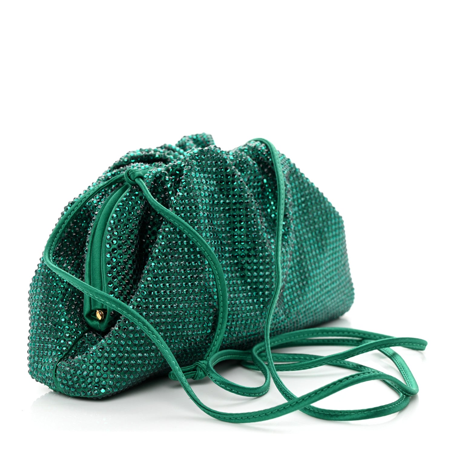 Bottega Veneta Satin Crystal Embellished The Mini Pouch Emerald 3 of 10