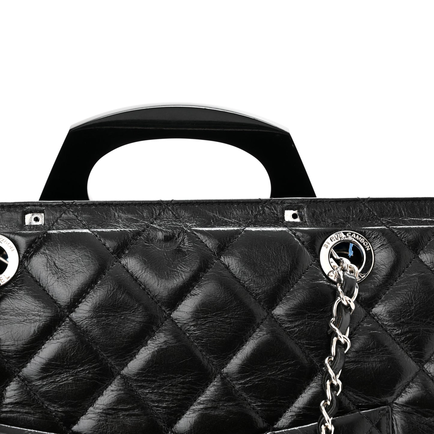 Glazed Calfskin Quilted Large CC Delivery Tote Black