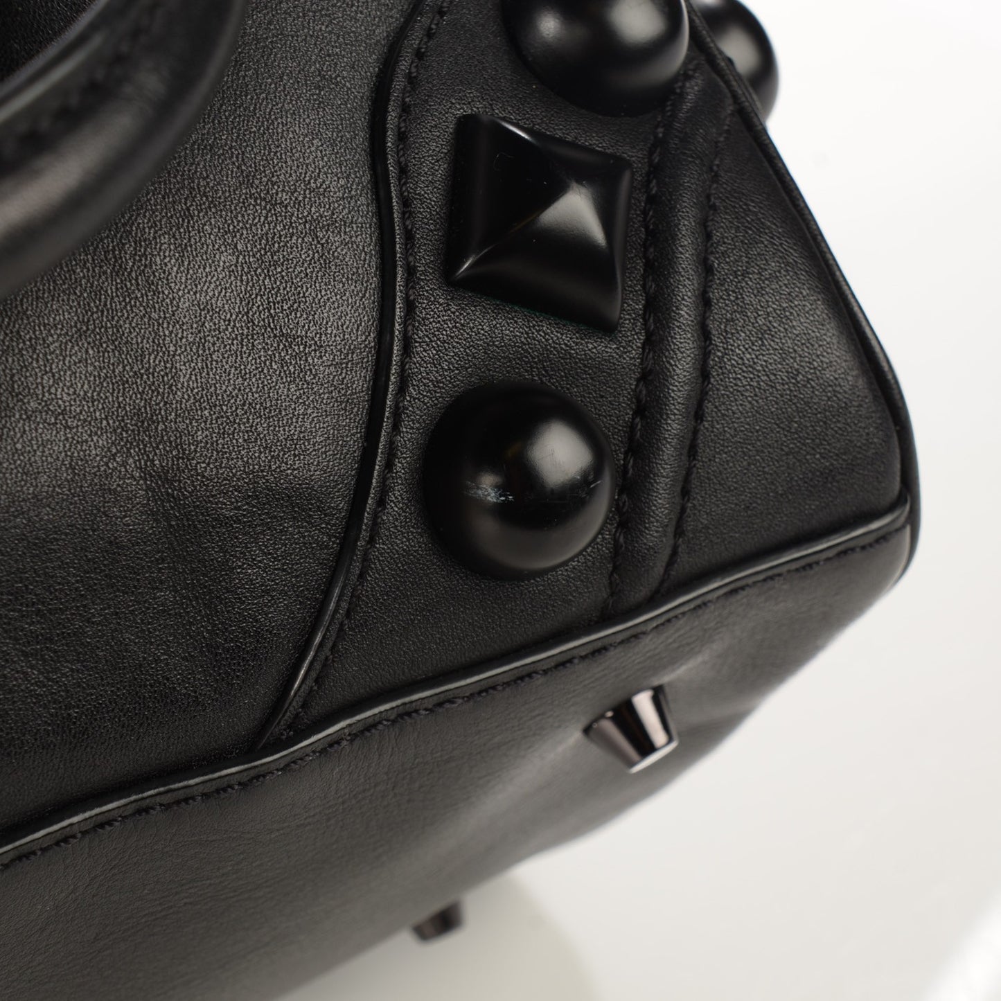 Calfskin Mega Stud Chester Bowling Bag Black