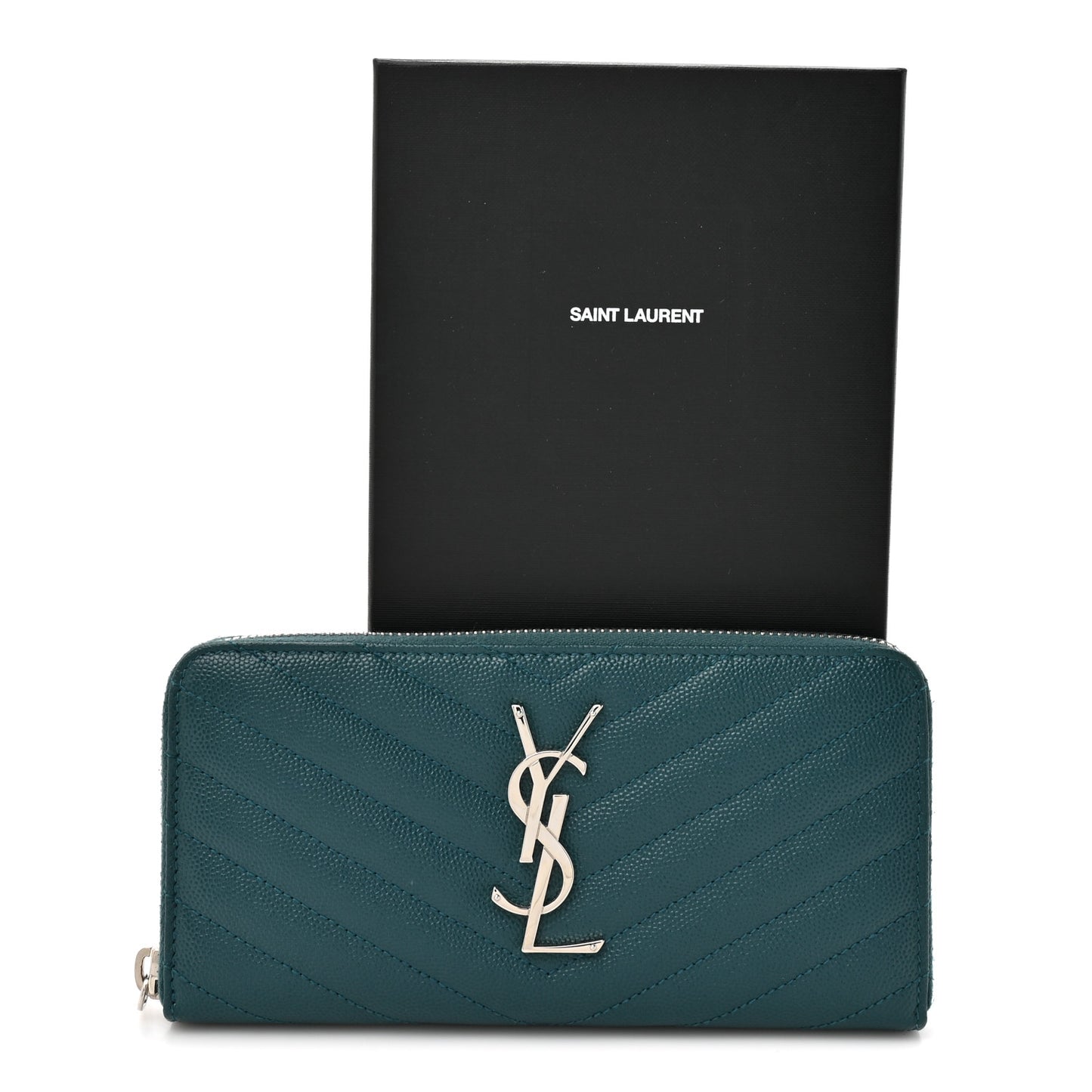 Grain De Poudre Matelasse Chevron Monogram Zip Around Wallet Sea Turquoise