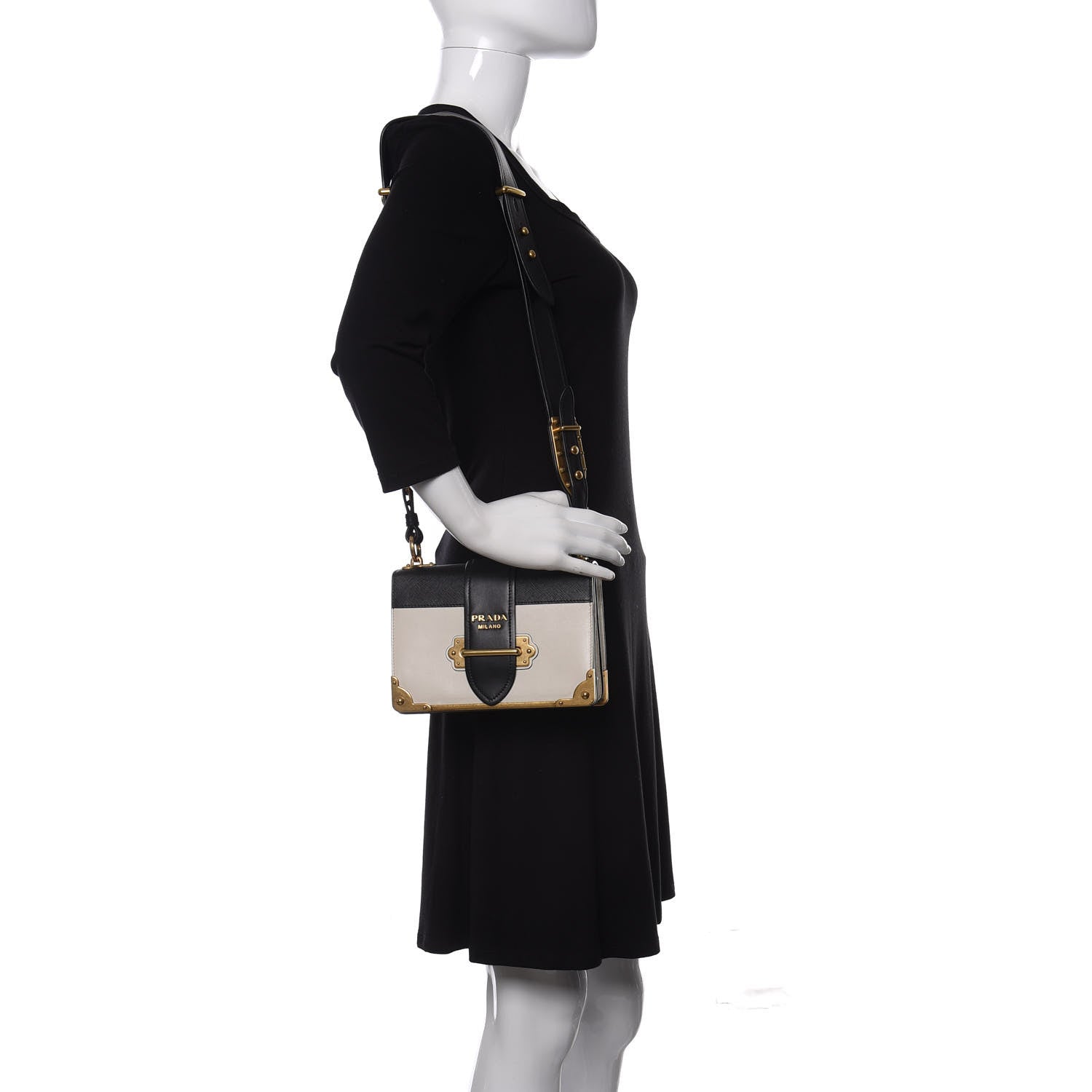Prada City Calfskin Saffiano Cahier Bag White Black 2 of 13