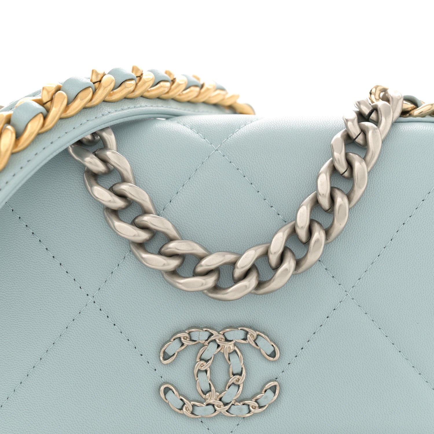 Chanel Lambskin Quilted Chanel 19 Wallet On Chain WOC Light Blue 8 of 14