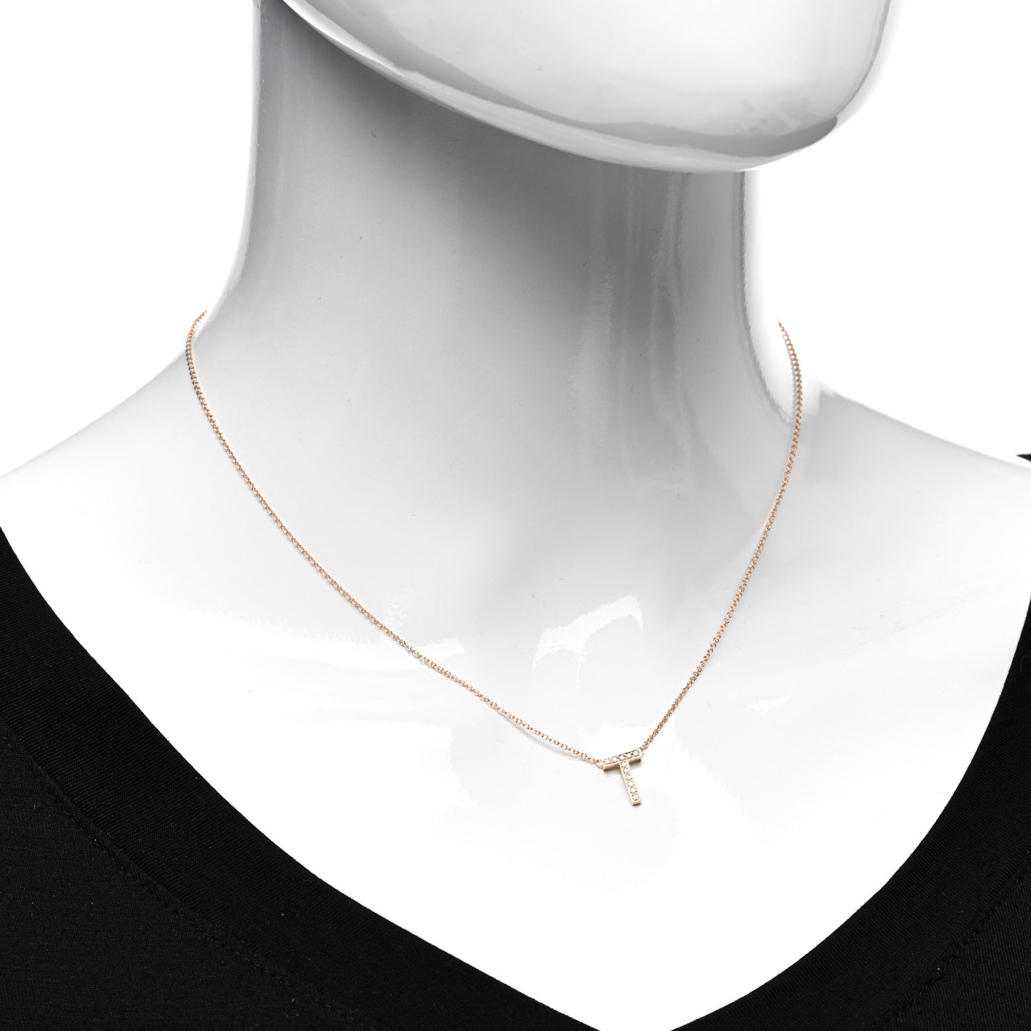 18K Rose Gold Diamond Letter T Pendant Necklace