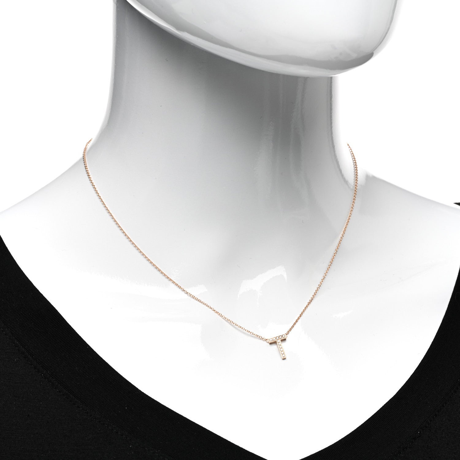 Tiffany 18K Rose Gold Diamond Letter T Pendant Necklace 2 of 4