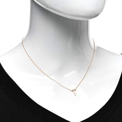 Tiffany 18K Rose Gold Diamond Letter T Pendant Necklace 2 of 4