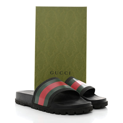 Gucci Rubber Web Mens Lug Sole Slide Sandals 10 Black Green Red 9 of 9