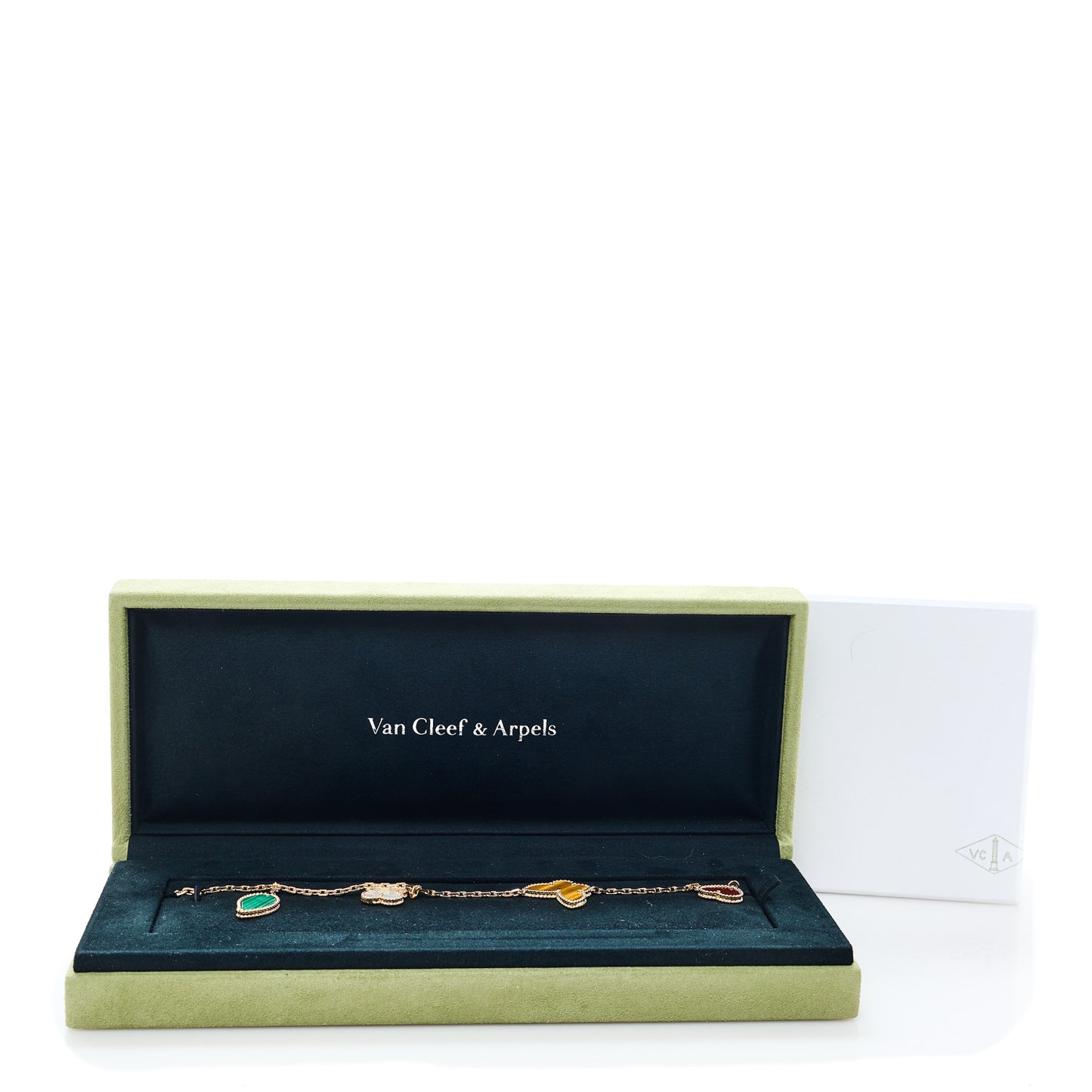 18K Yellow Gold Mother of Pearl Malachite Carnelian Tiger Eye 4 Motifs Lucky Alhambra Bracelet