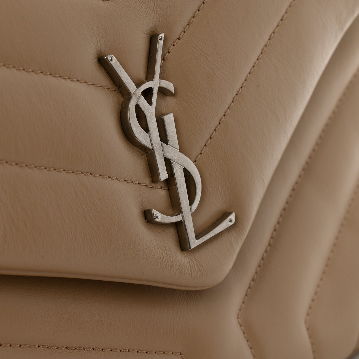 Calfskin Y Quilted Monogram Small Loulou Chain Satchel Dark Beige