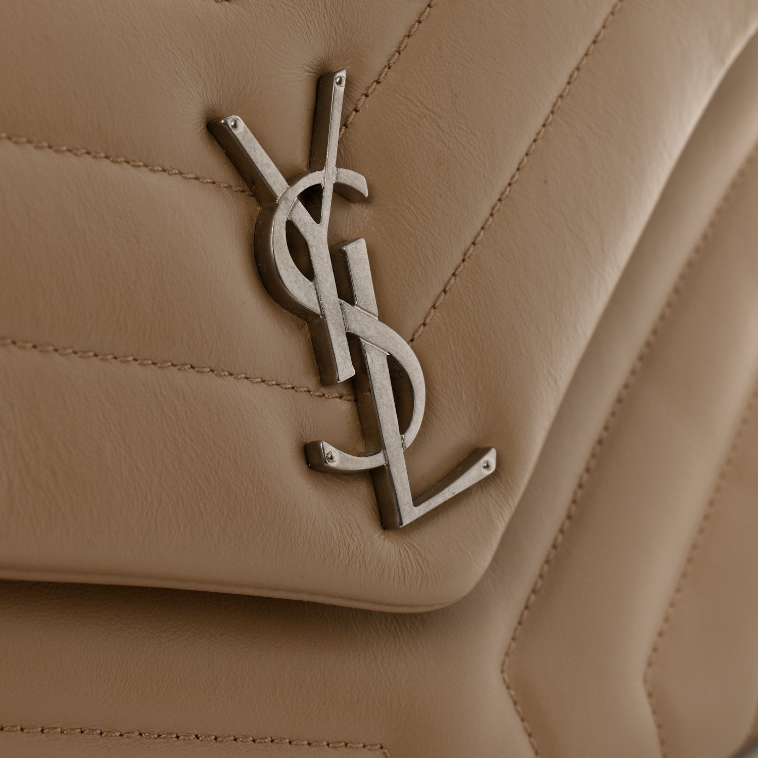 Saint Laurent Calfskin Y Quilted Monogram Small Loulou Chain Satchel Dark Beige 11 of 12