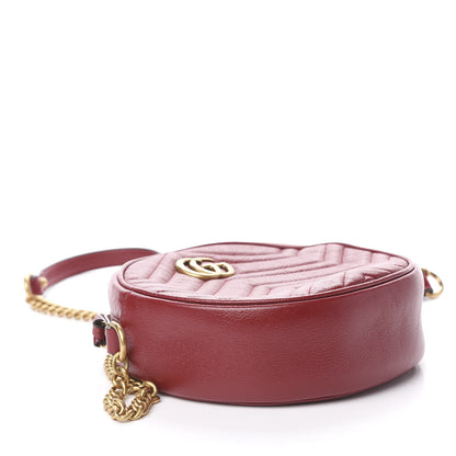 Gucci Glazed Calfskin Matelasse Heart Mini GG Marmont Round Shoulder Bag Romantic Cerise 4 of 11
