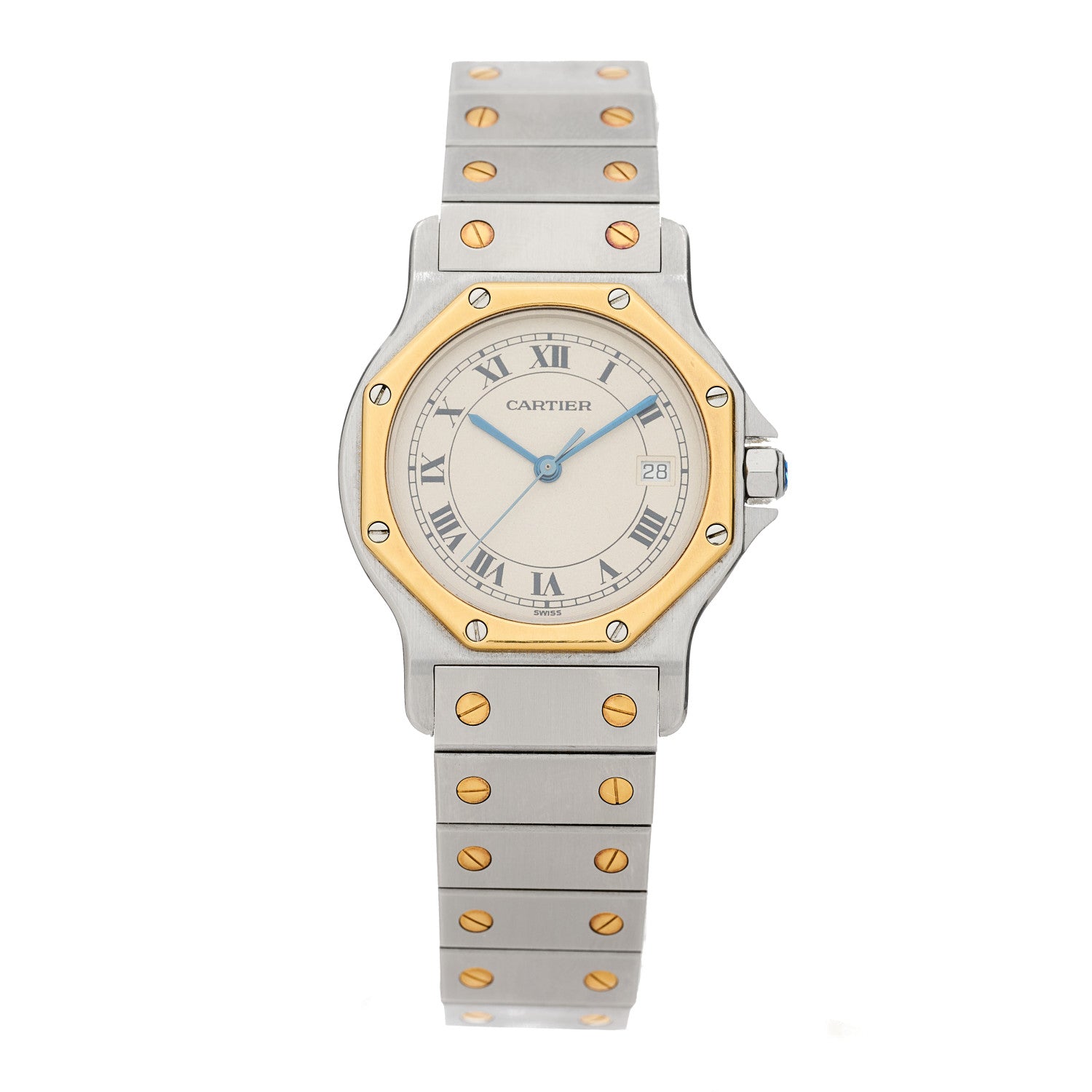 Cartier Stainless Steel 18K Yellow Gold 29mm Santos Octagon Quartz Watch 1 of 5