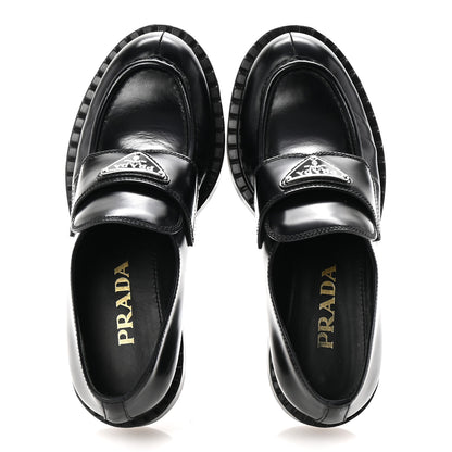 Prada Spazzolato Metal Triangle Logo 50mm Loafers 36 Black 3 of 20