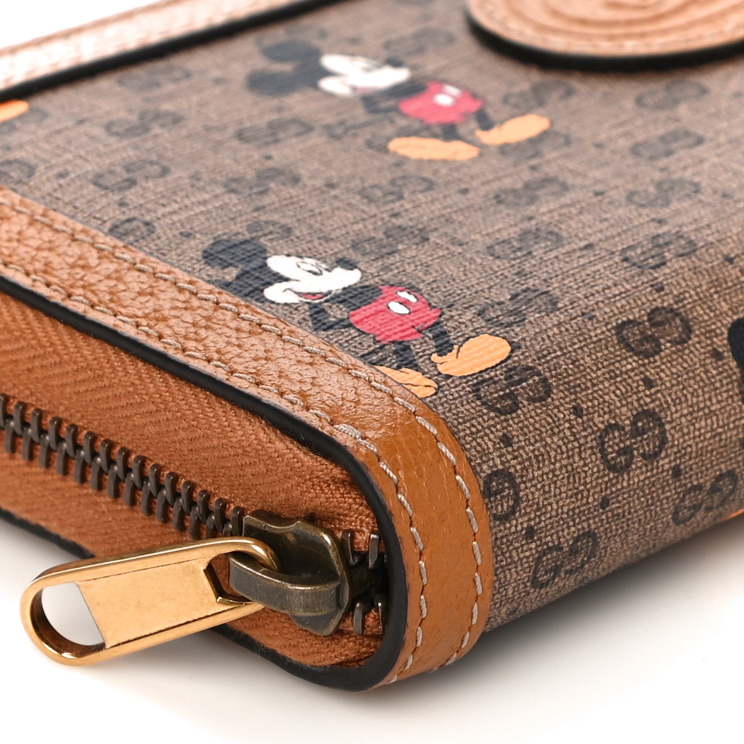 Gucci X DISNEY Mini Vintage GG Supreme Monogram Mickey Mouse Zip Around Wallet Beige Vintage Sun Oil 8 of 10