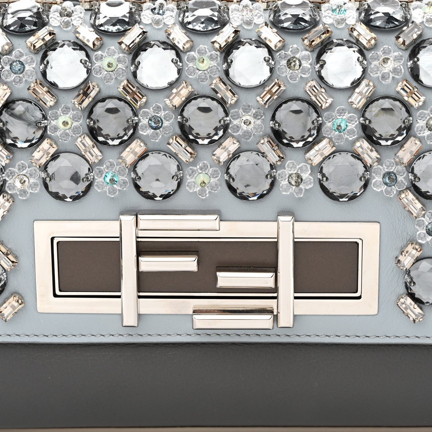 Vitello Dolce Crystal 3Baguette Shoulder Bag Blue Grey