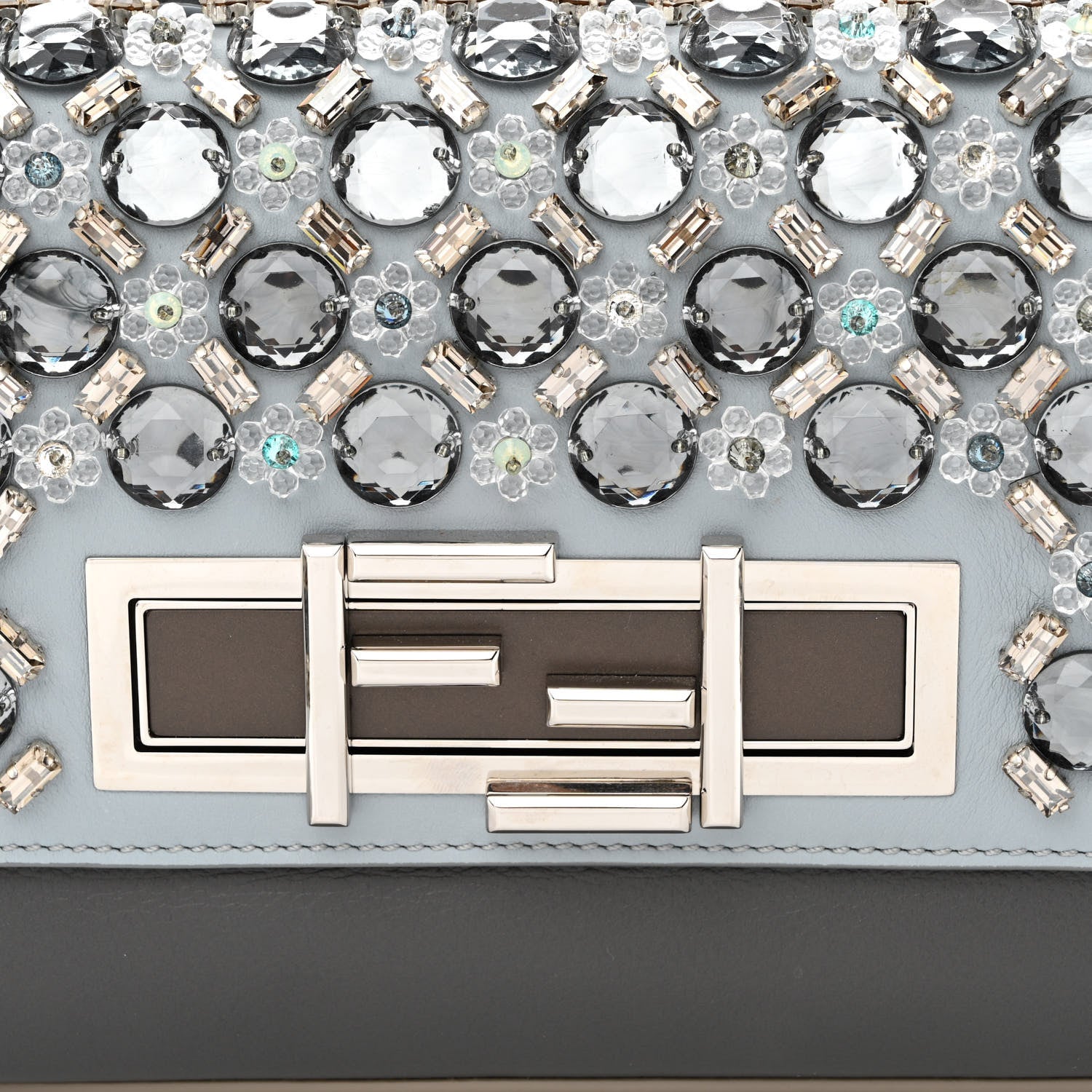Fendi Vitello Dolce Crystal 3Baguette Shoulder Bag Blue Grey 9 of 13