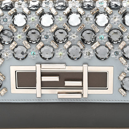 Fendi Vitello Dolce Crystal 3Baguette Shoulder Bag Blue Grey 9 of 13