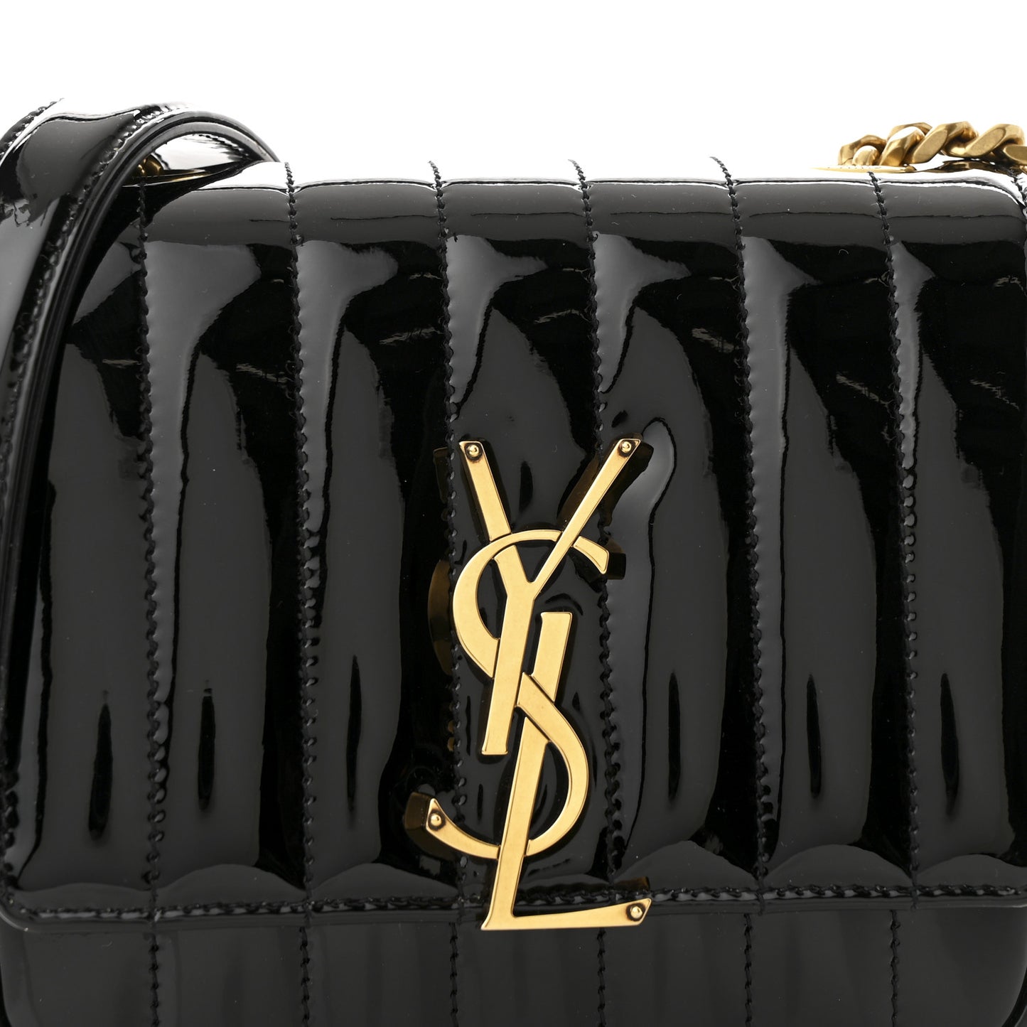 Patent Calfskin Matelasse Monogram Small Vicky Chain Bag Black