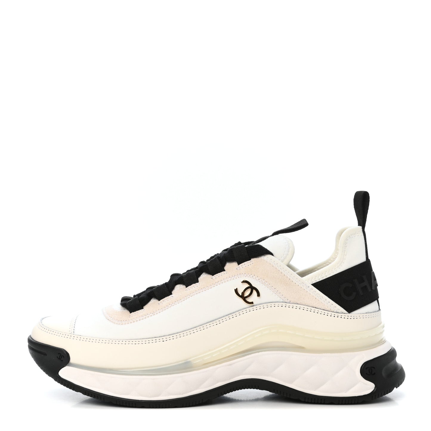 Velvet Calfskin Mixed Fibers CC Sneakers 38 Ivory Black