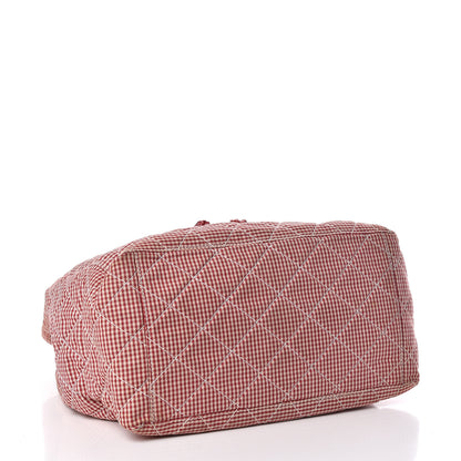 Chanel Toile Gingham Quilted Drawstring Bag Red 4 of 16