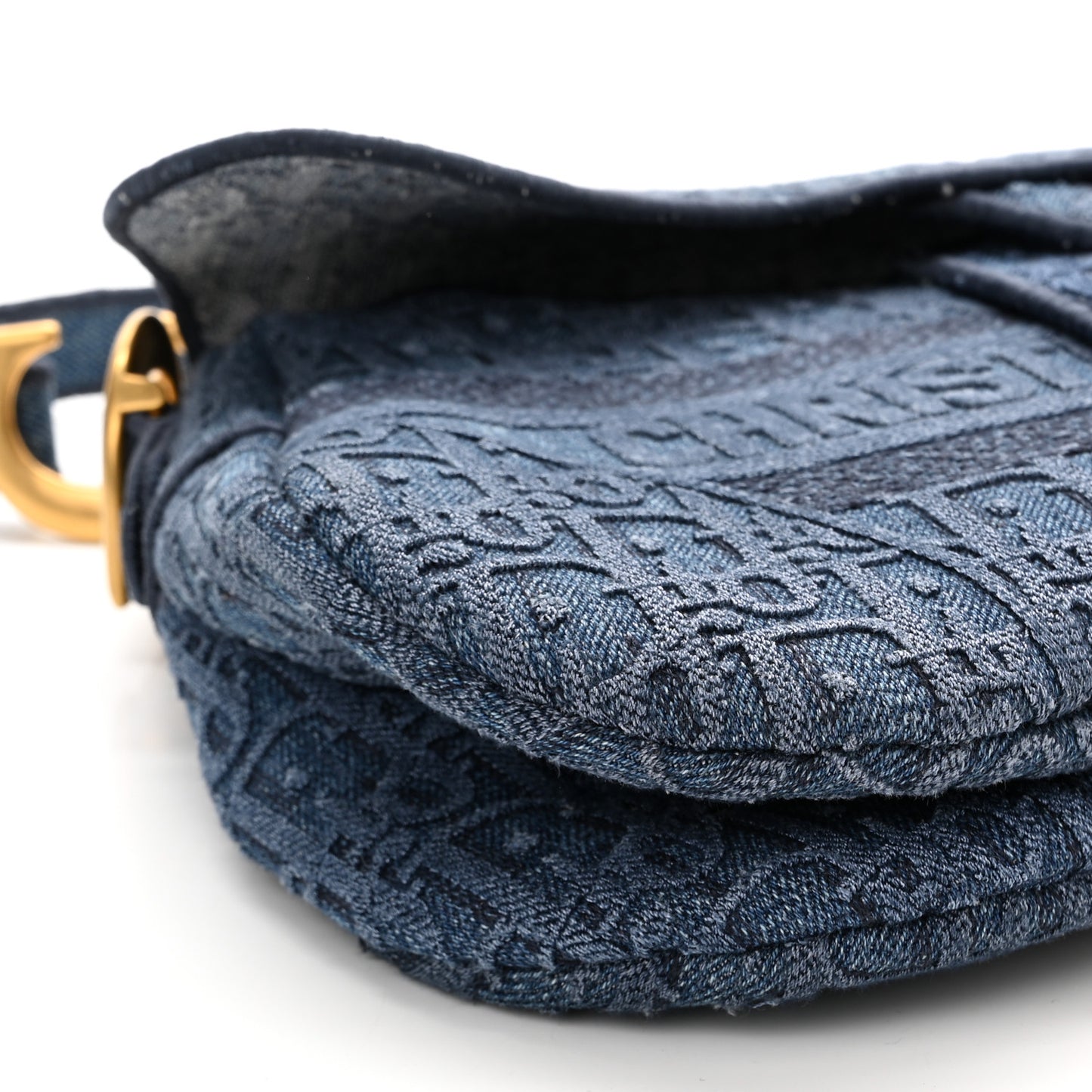 Oblique Embroidered Saddle Bag Denim Blue