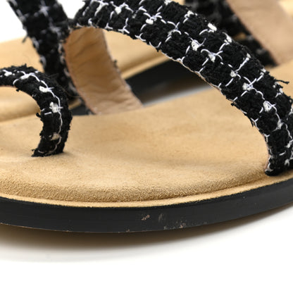 Chanel Tweed CC Sandals 38 Black White 9 of 11