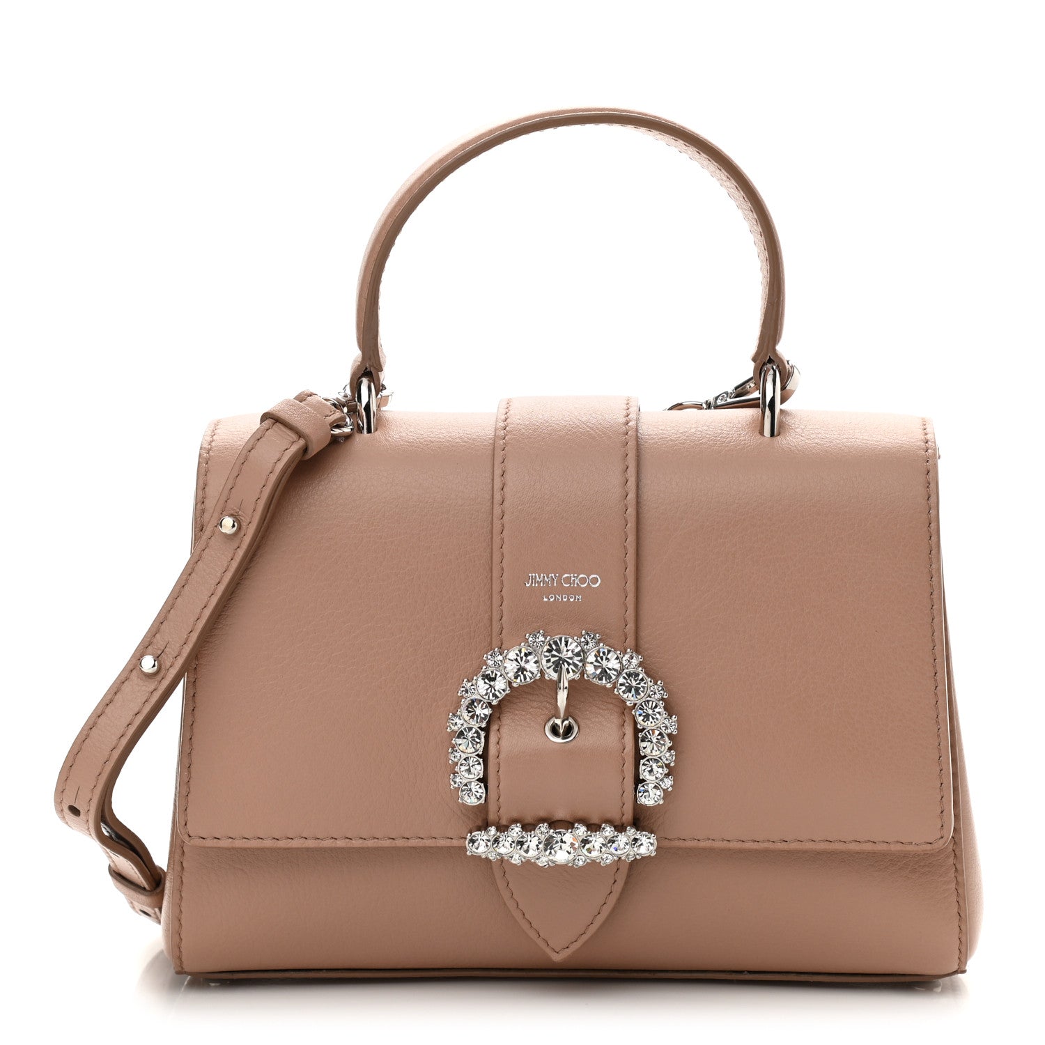 Jimmy Choo Calfskin Crystal Medium Cheri Top Handle Bag Powder