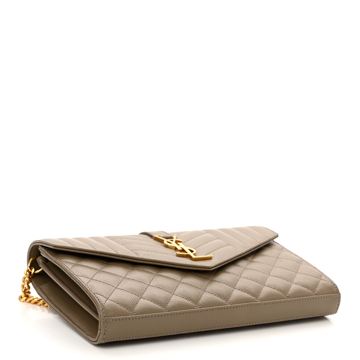 Saint Laurent Grain De Poudre Mixed Matelasse Triquilt Monogram Chain Wallet Dark Beige 3 of 11