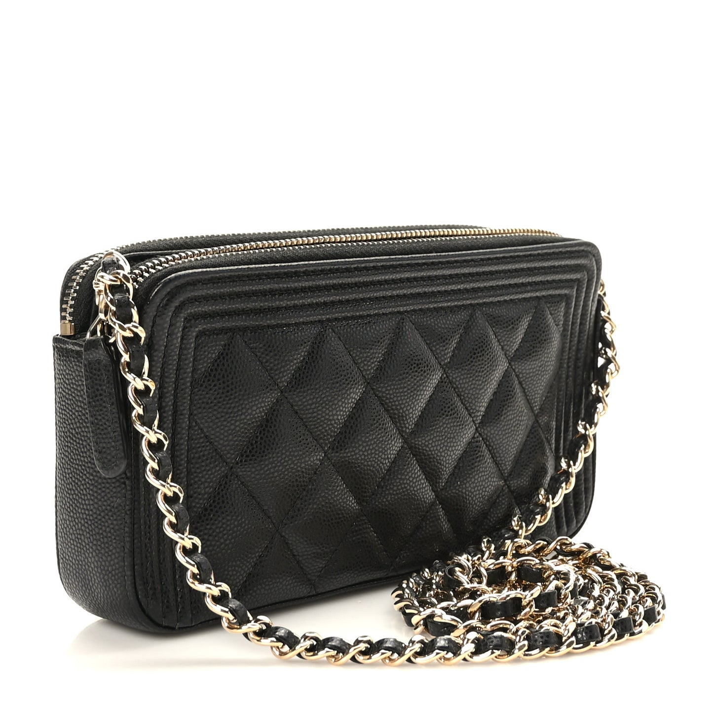 Caviar Quilted Small Boy Clutch With Chain Black