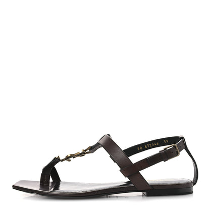 Saint Laurent Calfskin Cassandra Monogram Sandals 39 Moro 1 of 12