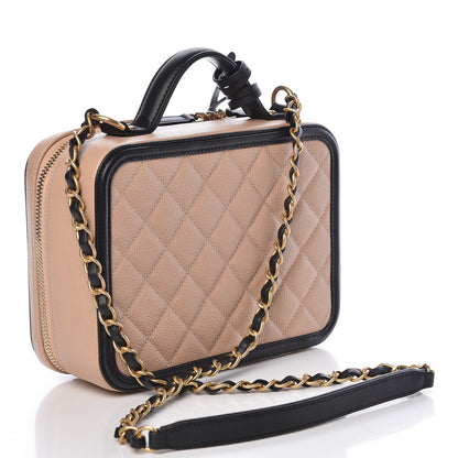 Chanel Caviar Quilted Medium CC Filigree Vanity Case Beige Black 3 of 11