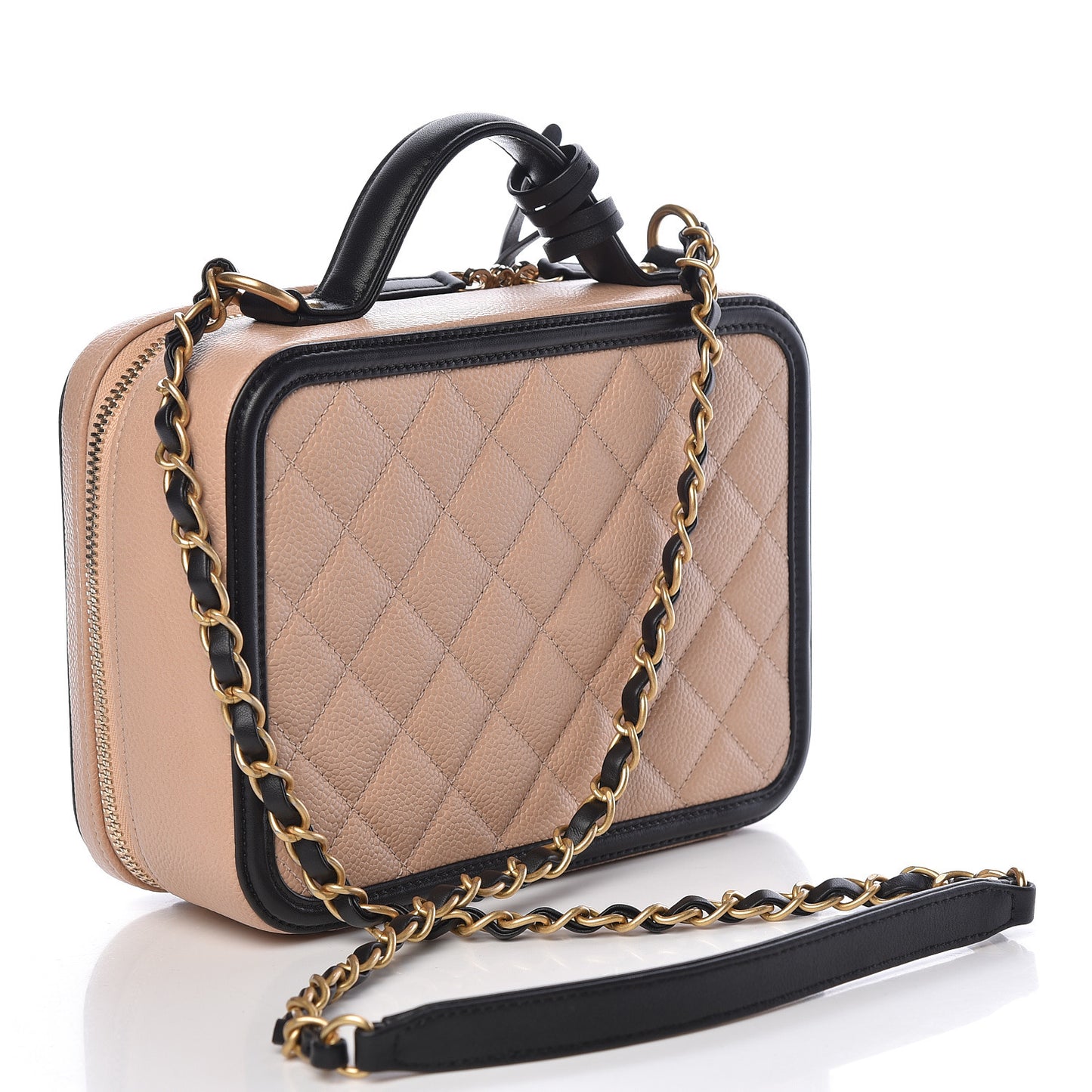 Caviar Quilted Medium CC Filigree Vanity Case Beige Black