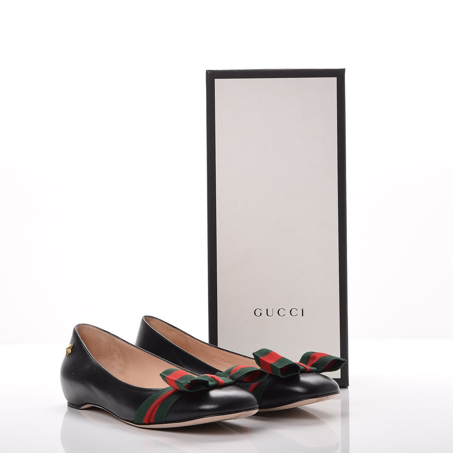 Calfskin Web Bow Ballerina Flats 38 Black
