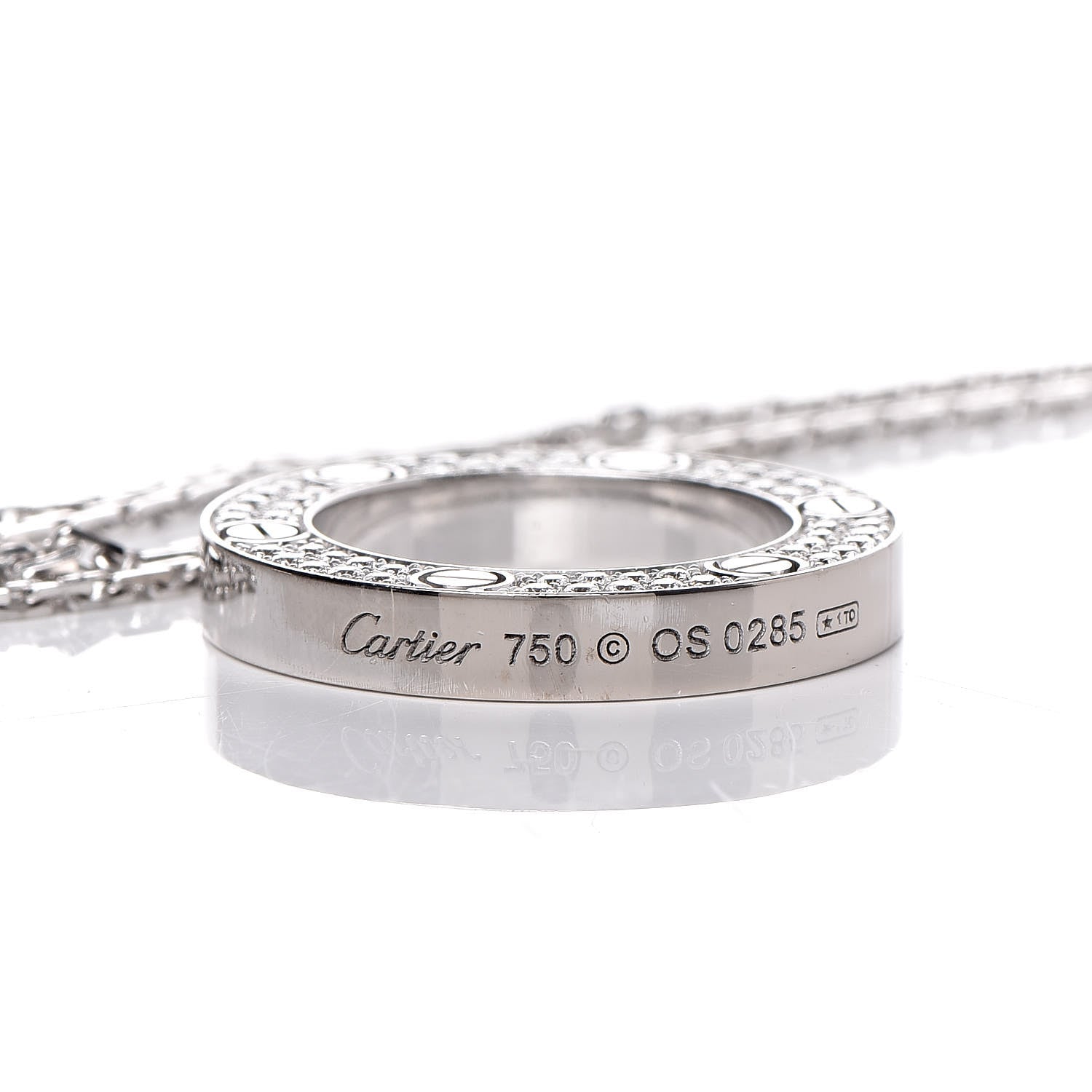 Cartier 18K White Gold Diamond LOVE Paved Necklace 6 of 9