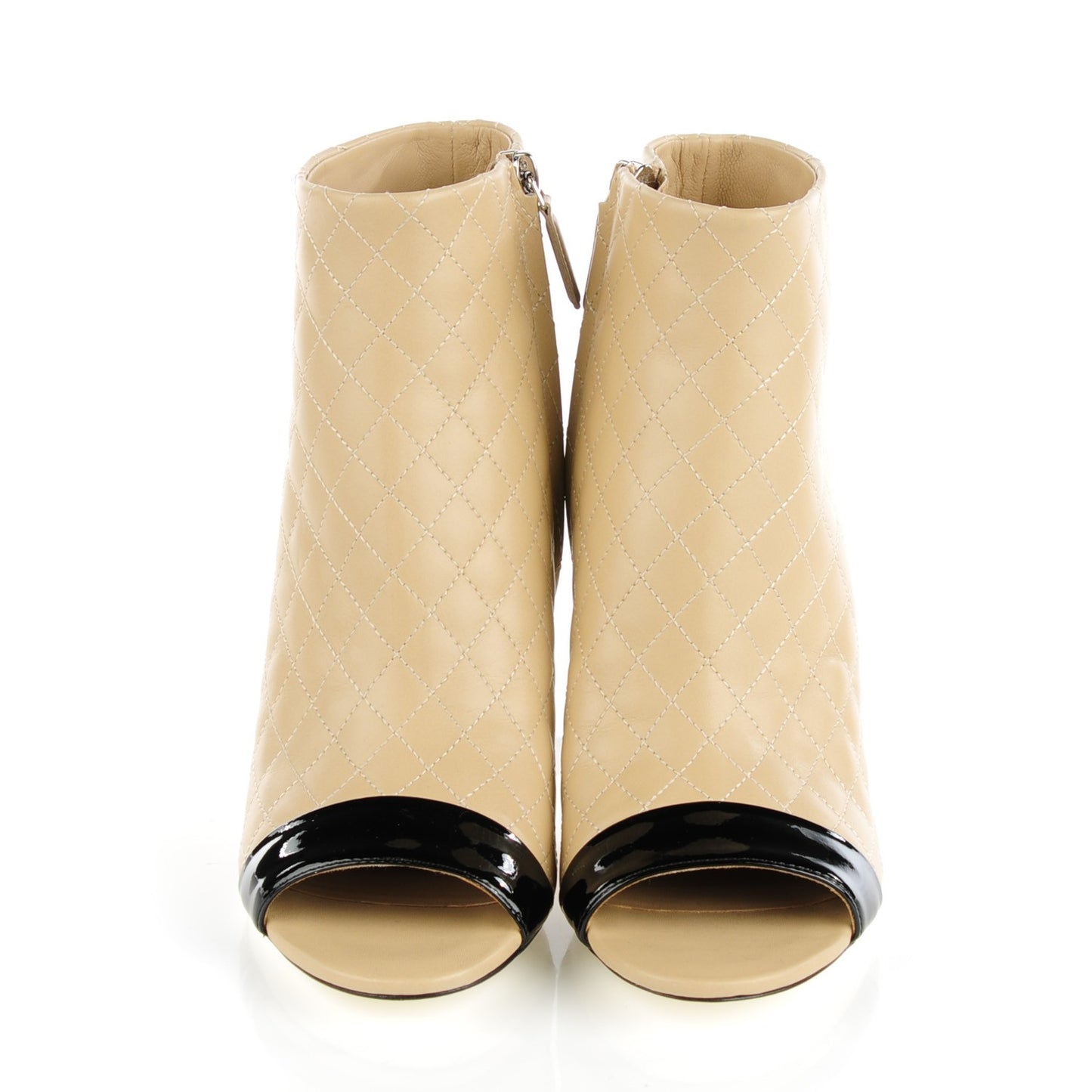 Calfskin Patent Short Boots 37.5 Beige Black
