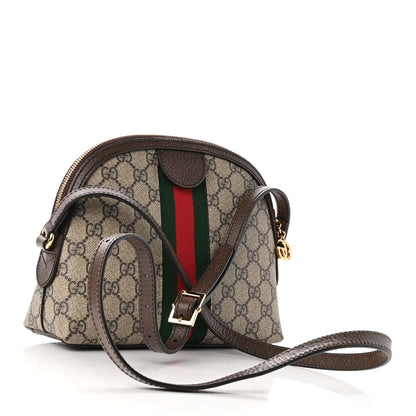 Gucci GG Supreme Monogram Textured Dollar Calfskin Web Small Ophidia Dome Shoulder Bag Beige Ebony New Acero 3 of 9