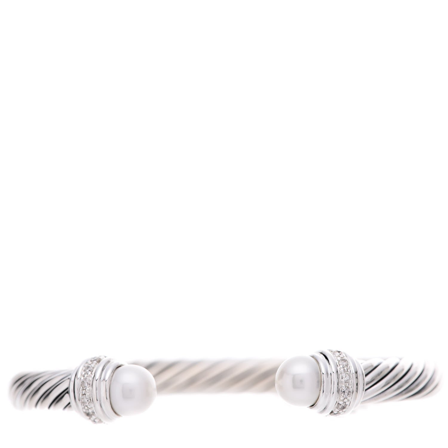 David Yurman Sterling Silver Diamond Pearl 7mm Cable Classics Bracelet 1 of 7