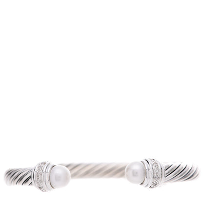 David Yurman Sterling Silver Diamond Pearl 7mm Cable Classics Bracelet 1 of 7