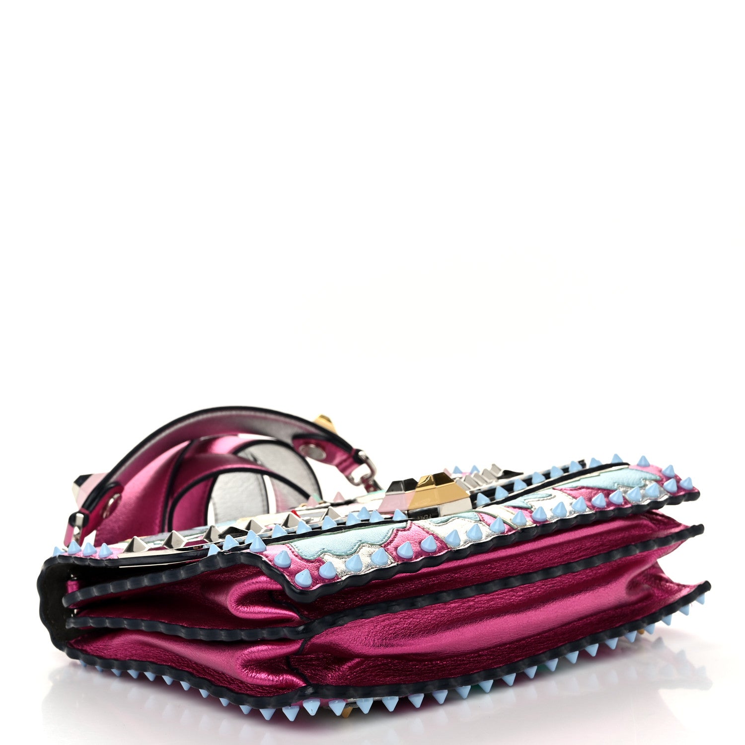 Fendi Metallic Calfskin Wonder Monster Kan I Shoulder Bag Pink Silver 4 of 14