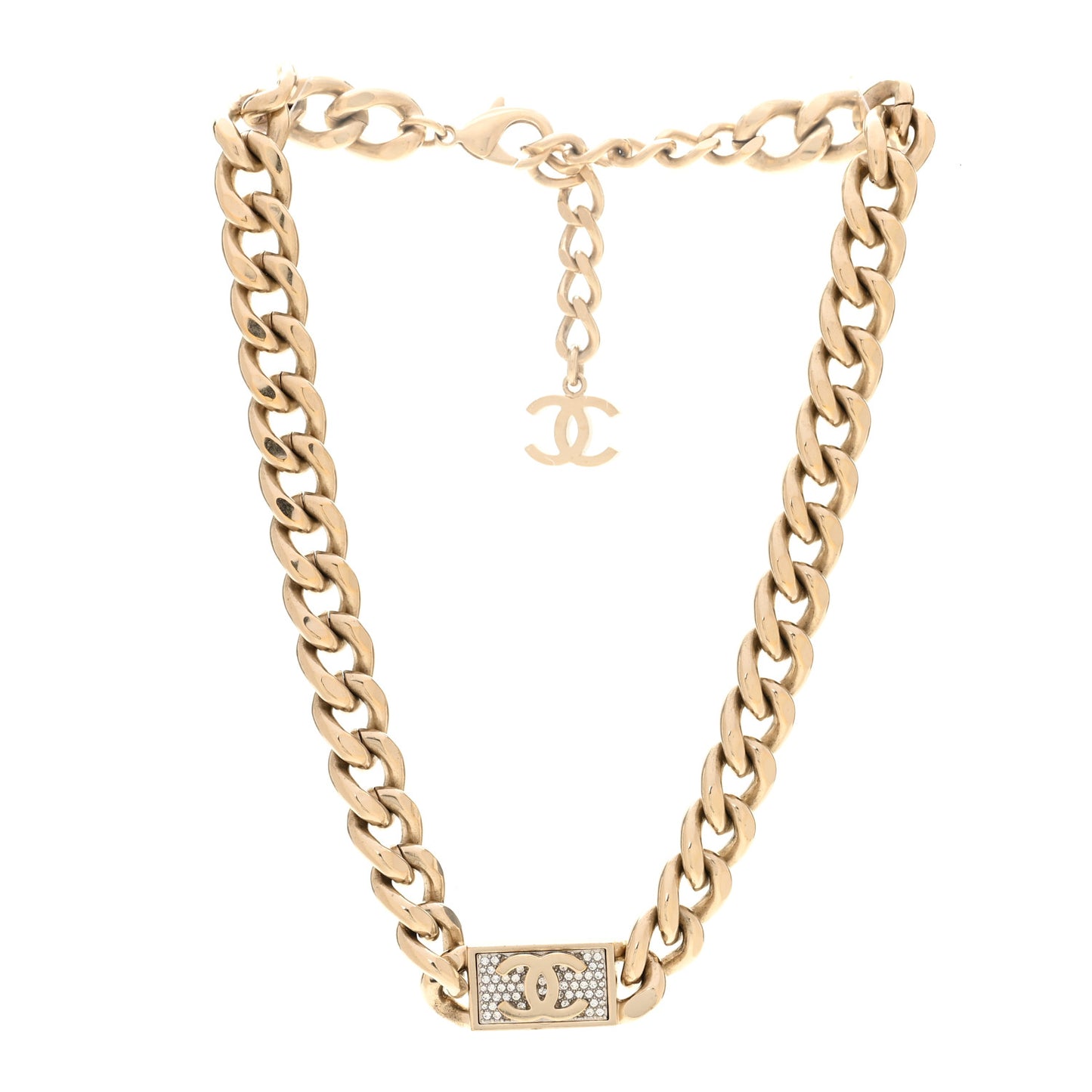 Crystal CC Chain Link Choker Necklace Gold