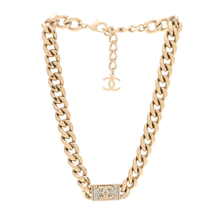 Chanel Crystal CC Chain Link Choker Necklace Gold 3 of 6