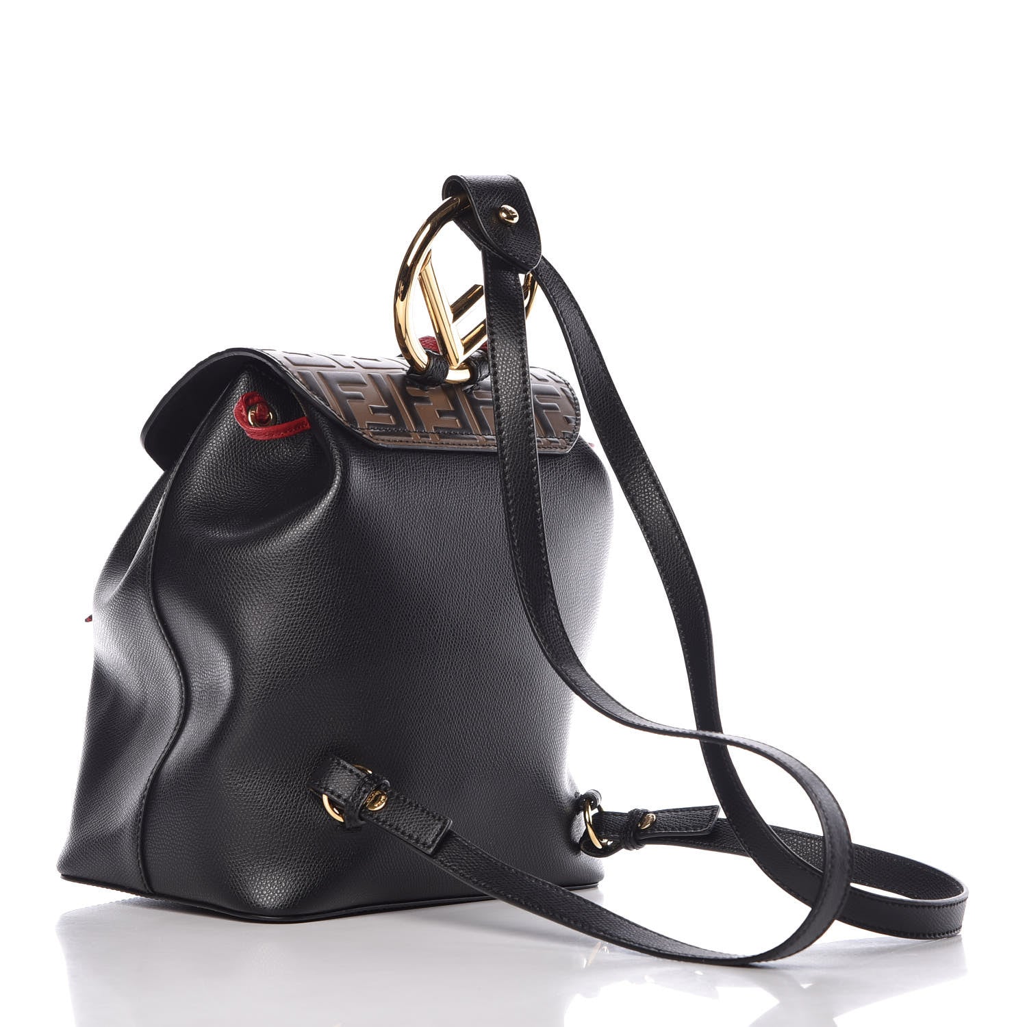 Fendi Vitello Cruise Bi-Color FF 1974 Embossed F is Fendi Drawstring Backpack Black Fragola Maya 3 of 10
