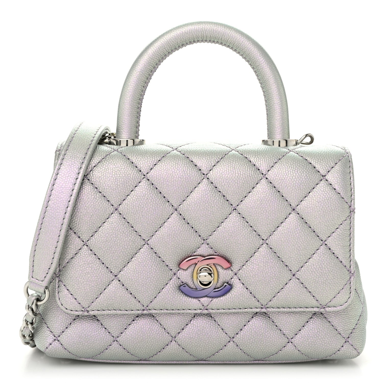Chanel Iridescent Caviar Quilted Extra Mini Coco Handle Flap Light Blue 1 of 11
