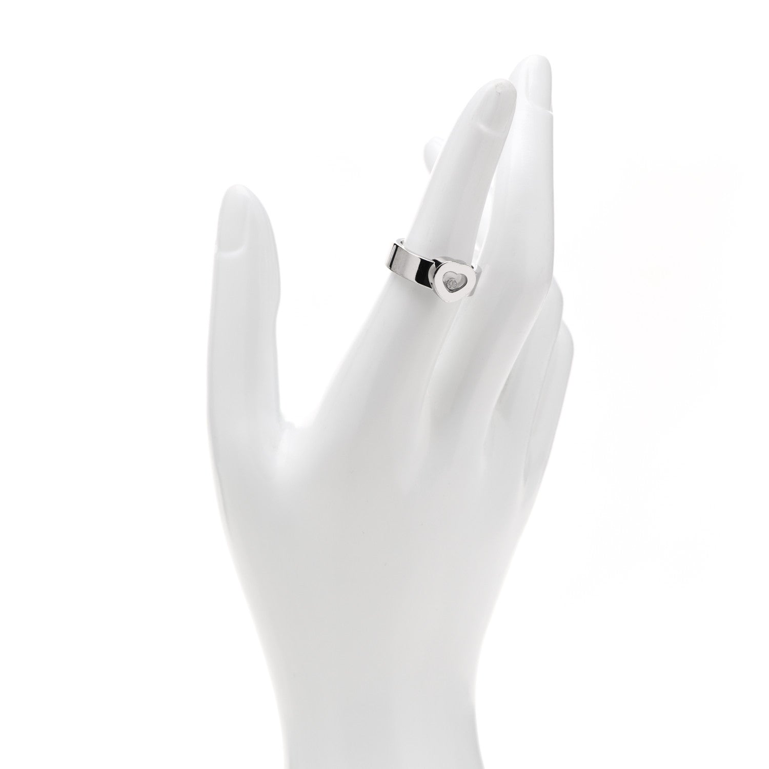 Chopard 18K White Gold Diamond Happy Diamonds Icons Heart Wide Ring 54 6.75 2 of 6