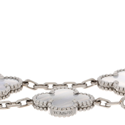 Van Cleef & Arpels 18K White Gold Chalcedony 5 Motifs Vintage Alhambra Bracelet 3 of 5
