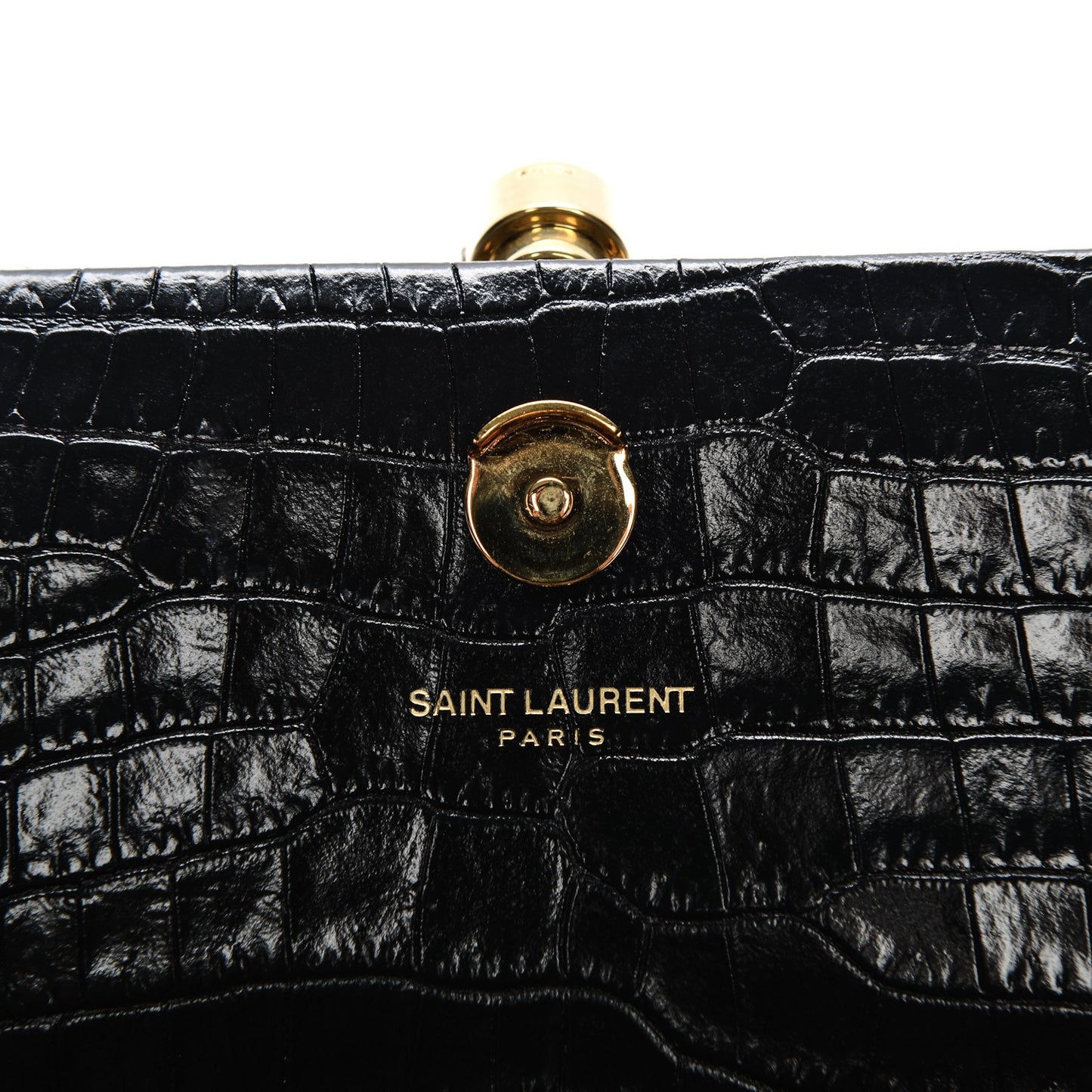 Calfskin Crocodile Embossed Medium Classic Monogram Kate Tassel Satchel Black